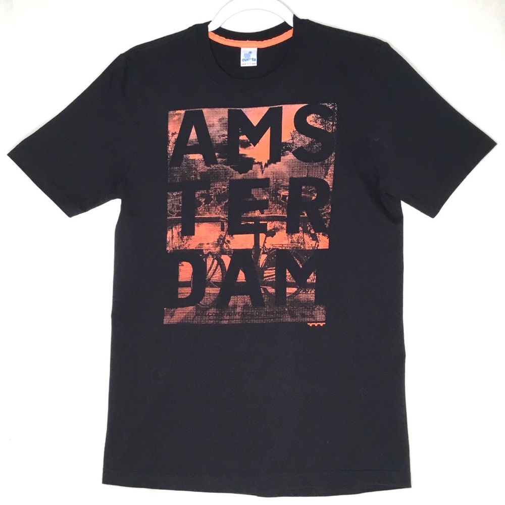 💎Ovejita Amsterdam Unisex Black Orange Graphic Tee T-Shirt Size Small